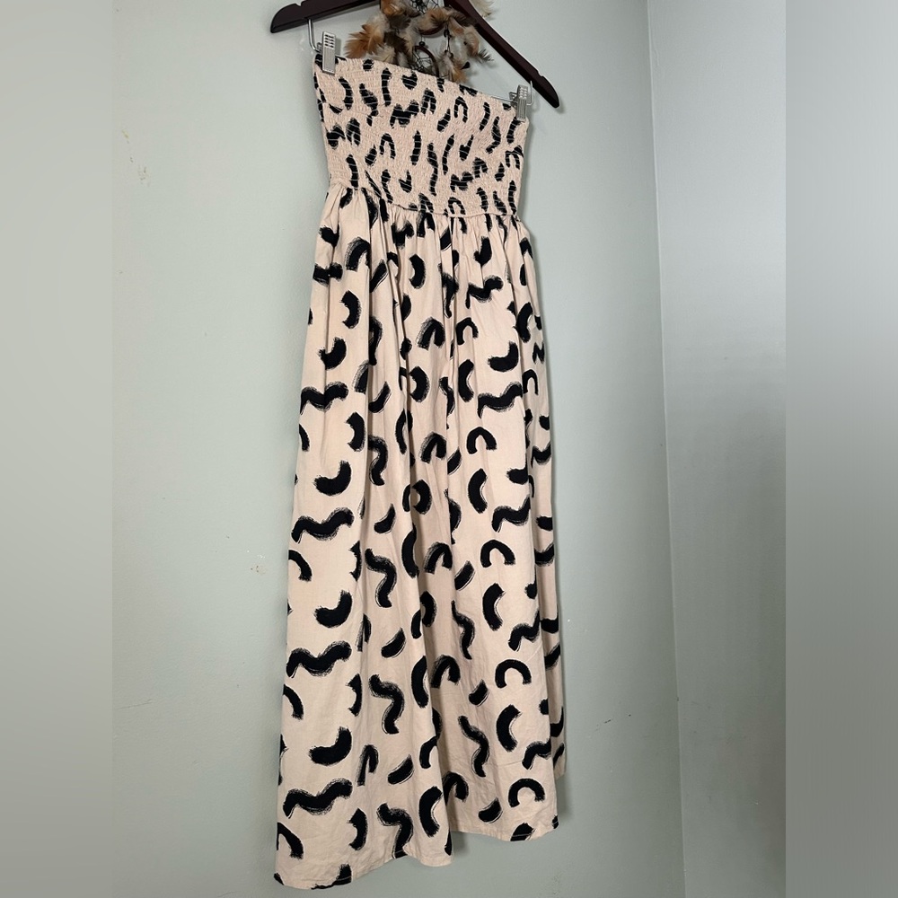 A New Day Women’s XS Strapless Smocked Tube Top Midi Sun Dress, Cream & Black - Picture 2 of 11